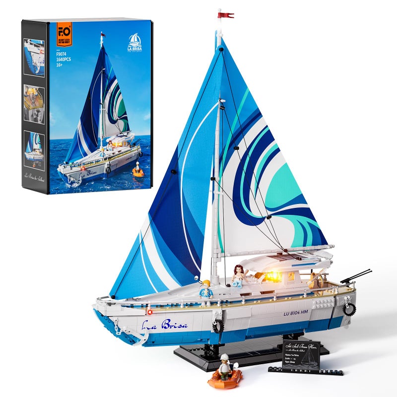 FUNWHOLE Sailboat La Brisa Lighting Building-Bricks Set - City Yacht 1640 Pcs Collection Display Set for Adults and Technic Lovers - Image 1