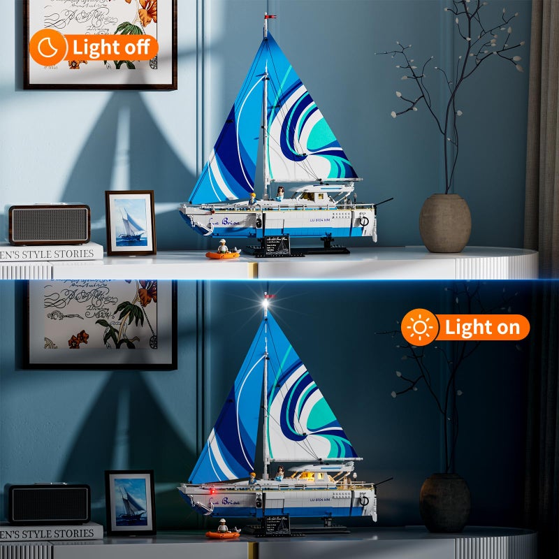 FUNWHOLE Sailboat La Brisa Lighting Building-Bricks Set - City Yacht 1640 Pcs Collection Display Set for Adults and Technic Lovers - Image 2