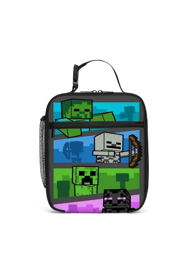 MINECRAFT حقيبة طعام المدرسة الابتدائية ماينكرافت، حقيبة محمولة للأطفال، حقيبة عازلة، حقيبة غداء للتخييم في الهواء الطلق - Image 1