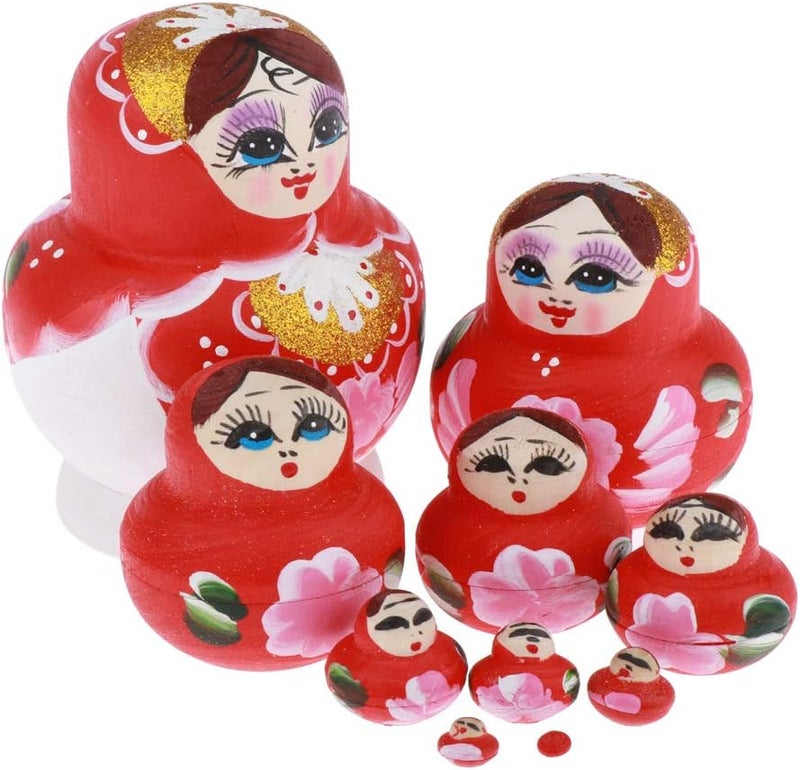 klarako 10 Pieces Floral Girl Russian Matryoshka Dolls Handmade Nesting Dolls Children Educational Matryoshka Dolls, Hand painted Home Decorations - Image 1