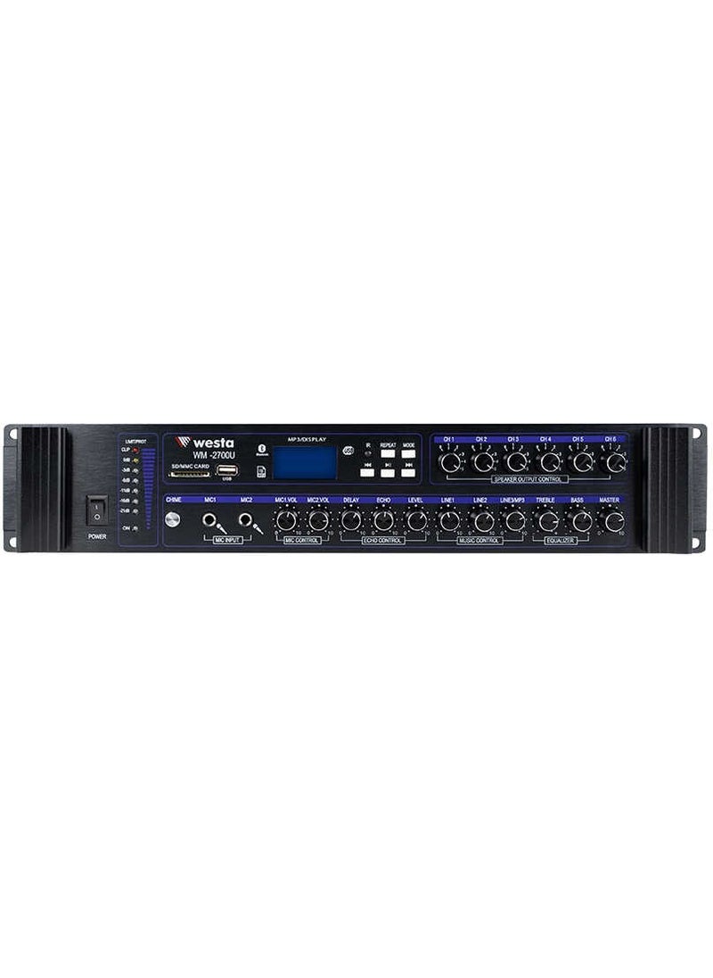 WM-2700U USB and Bluetooth 6 Zone 700 Watt Amplifier Mixer