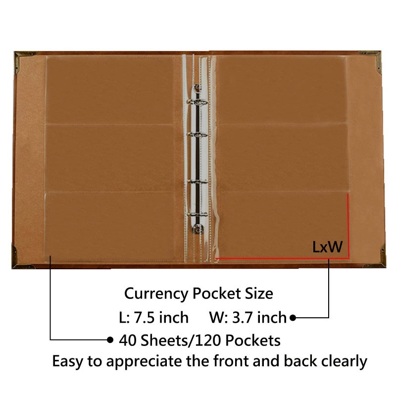 Jayen 120 Pockets Currency Album, Paper Money Banknote Collection Book Bills Holders Supplies for Collectors (40 Sheets) - Image 2