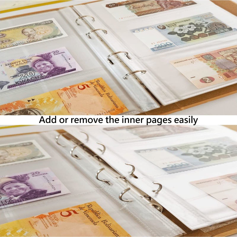 Jayen 120 Pockets Currency Album, Paper Money Banknote Collection Book Bills Holders Supplies for Collectors (40 Sheets) - Image 5