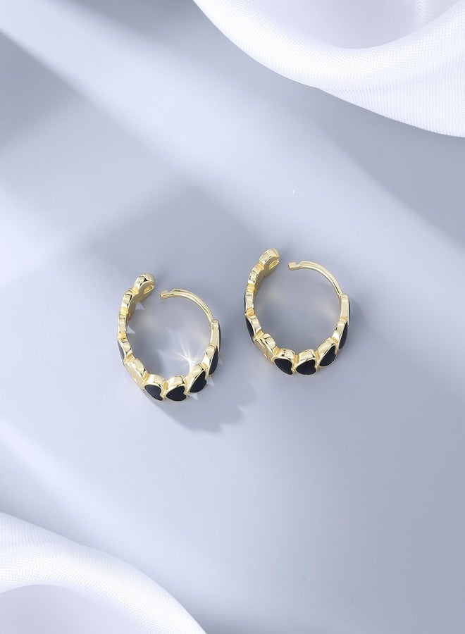 SLUYNZ Solid 925 Sterling Silver Black Heart Hoop Earrings for Women Teens Minimalist Black Hoop Earrings 1.5CM Hoop Earrings, The hoop sizes 1.5cm/0.59, Sterling Silver, No Gemstone - Image 5