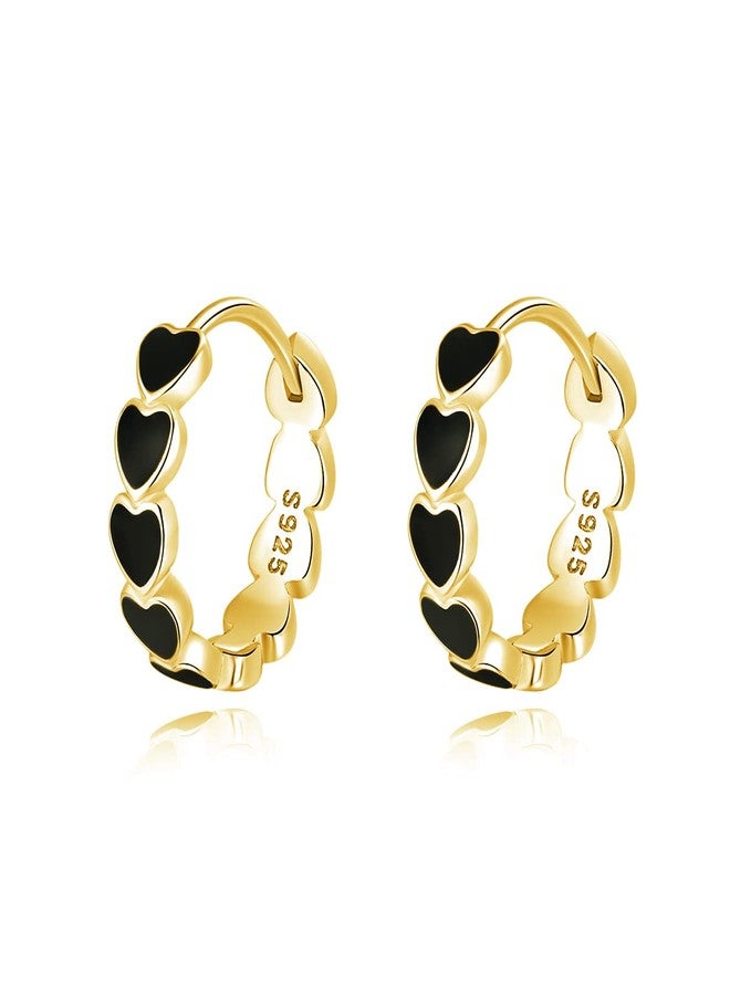 SLUYNZ Solid 925 Sterling Silver Black Heart Hoop Earrings for Women Teens Minimalist Black Hoop Earrings 1.5CM Hoop Earrings, The hoop sizes 1.5cm/0.59, Sterling Silver, No Gemstone - Image 1
