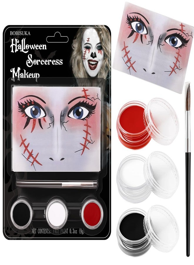 BOBISUKA White Black Red Face Paint Clown Sorceress Halloween Makeup Kit Character Set for Kids Adults, Safe Non-Toxic Face Paint Kit for Costume Parties, SFX Makeup, Dress Up & Cosplay - Image 1