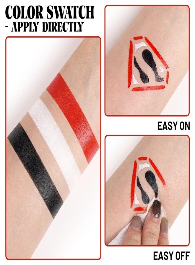 BOBISUKA White Black Red Face Paint Clown Sorceress Halloween Makeup Kit Character Set for Kids Adults, Safe Non-Toxic Face Paint Kit for Costume Parties, SFX Makeup, Dress Up & Cosplay - Image 2