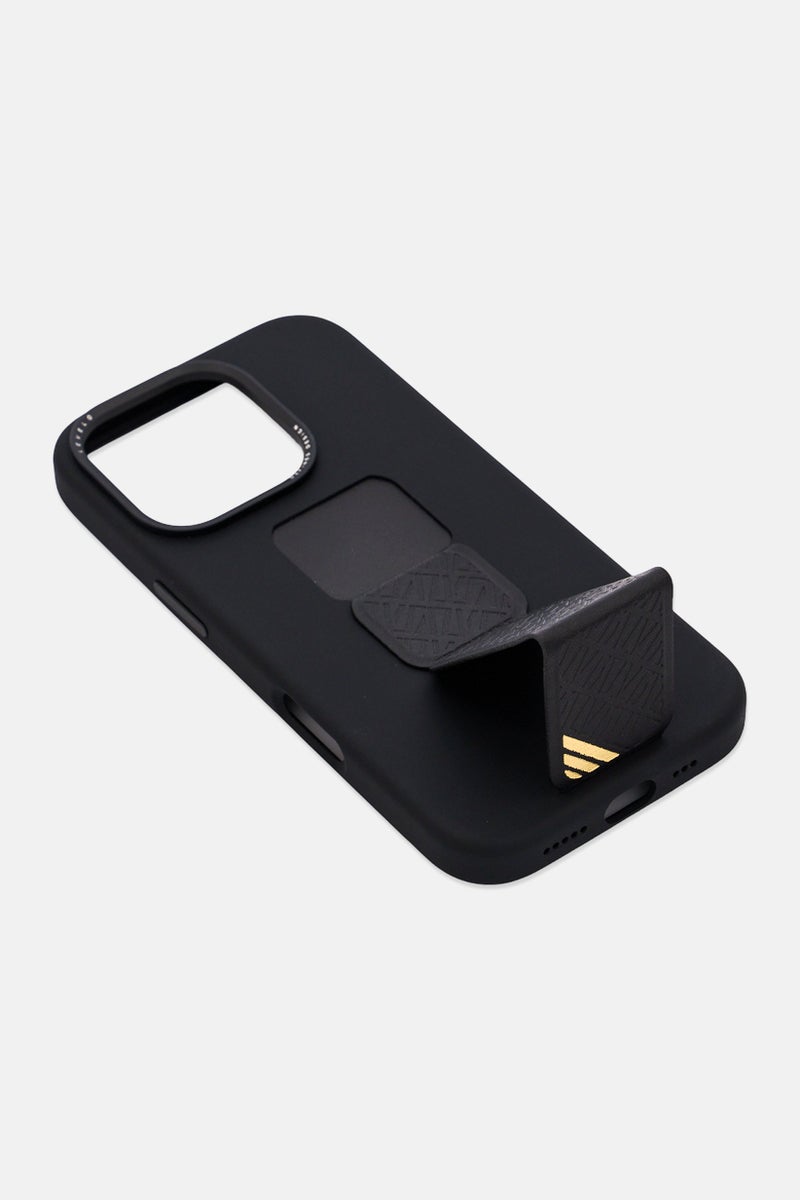 LEVELO iPhone 16 Pro Morphix Silicone Case With Leather Grip Stand, Black - Image 4