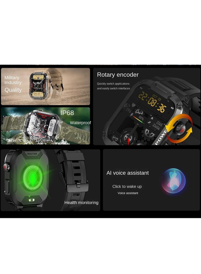 MK66 Military Smartwatch with Bluetooth Call, Waterproof Smart Sport Watches Rugged Outdoor Men's Watch for iPhone Android Smartwatch with Heart Rate Monitor  (Yellow) - Image 3