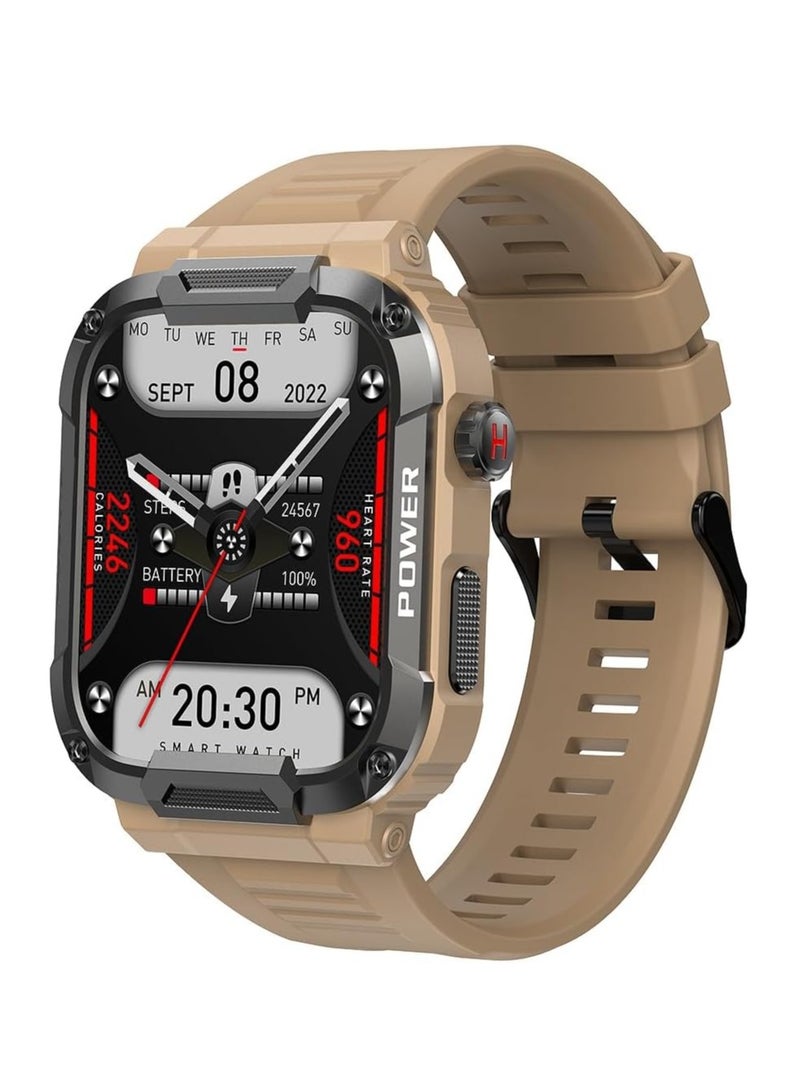 MK66 Military Smartwatch with Bluetooth Call, Waterproof Smart Sport Watches Rugged Outdoor Men's Watch for iPhone Android Smartwatch with Heart Rate Monitor  (Yellow) - Image 1