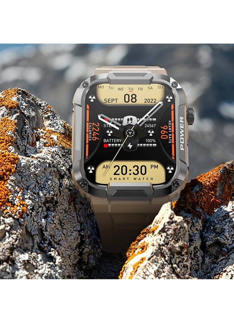 MK66 Military Smartwatch with Bluetooth Call, Waterproof Smart Sport Watches Rugged Outdoor Men's Watch for iPhone Android Smartwatch with Heart Rate Monitor  (Yellow) - Image 2