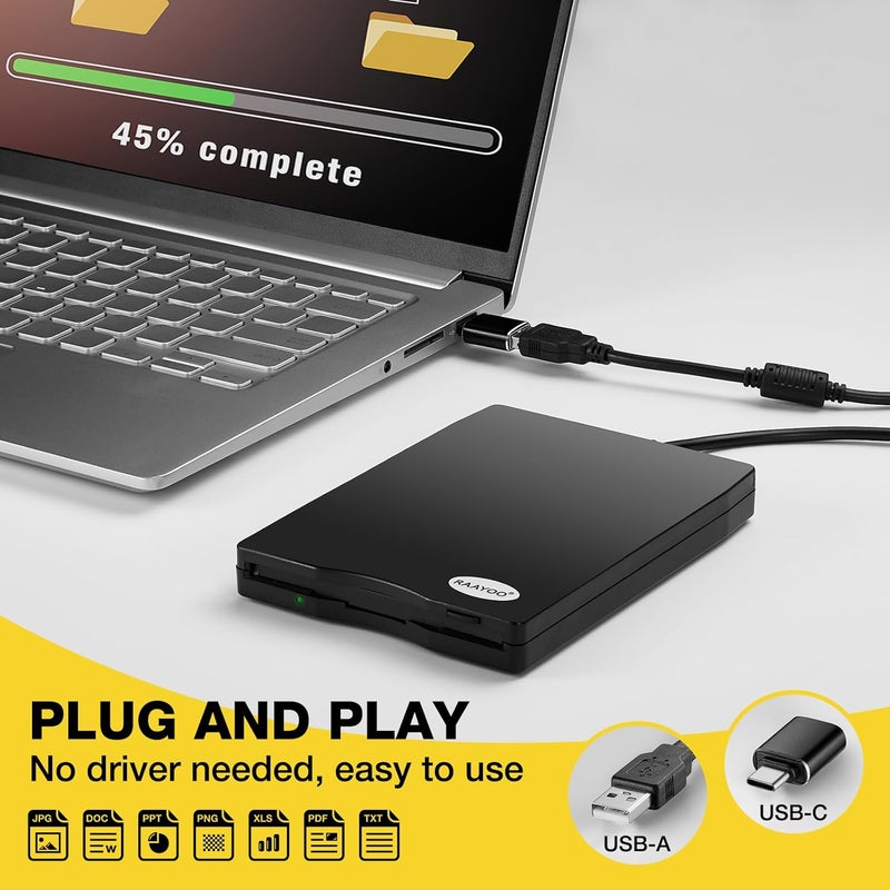RAAYOO USB Floppy Disk Reader, 3.5 inch External Portable 1.44 MB FDD Floppy Disk Drive for Windows 11/10/8/7/2000/XP PC Laptop Desktop Notebook Computer - Image 4