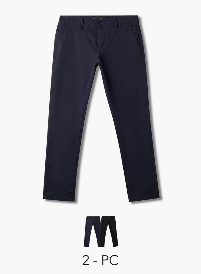 Men Regular Fit Flexi Waist Chinos   Set of 2