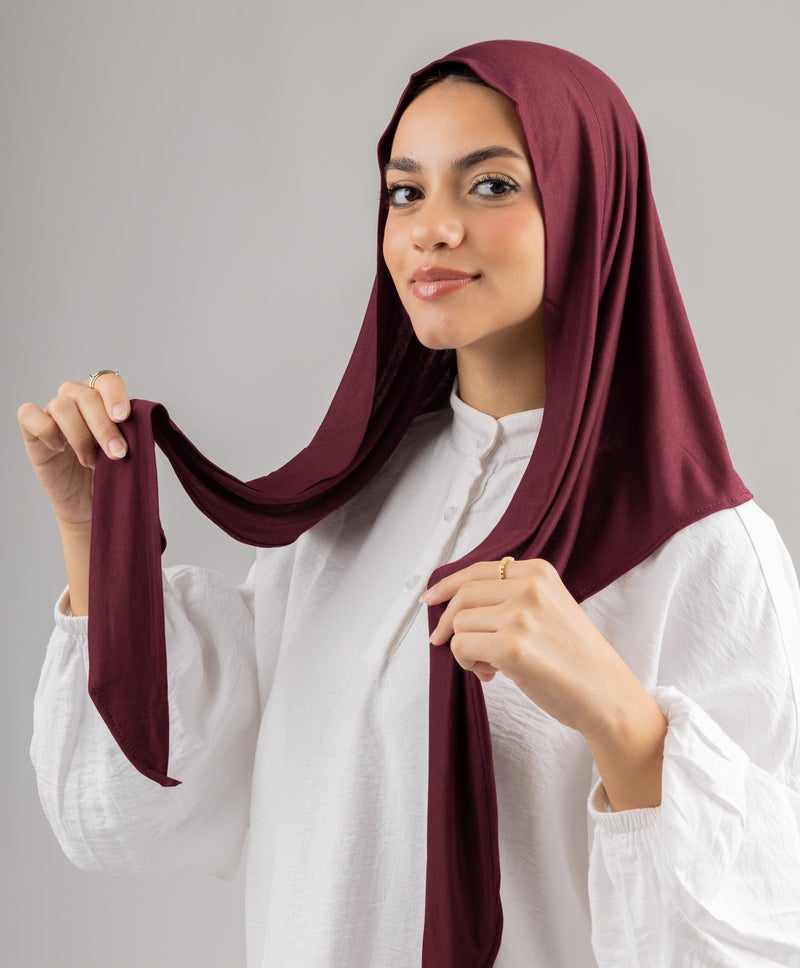 طرحة مفتوحة أنيقة من القطن والليكرا - لون نبيذي