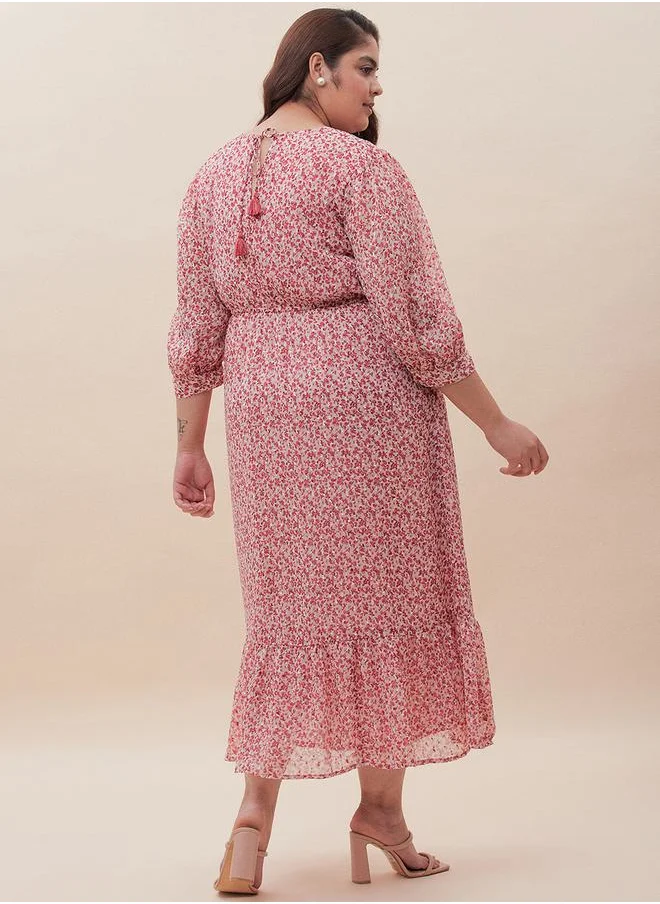 FEMELLA Dobby Ditsy Print Tiered Midi Dress by Styli