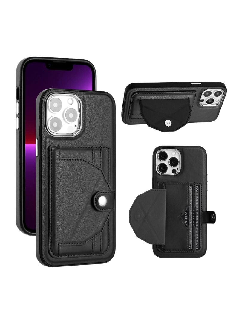 فيسوس حافظة هاتف جلدية مقاومة للصدمات مع حامل بطاقات أسود لهاتف آيفون 15 برو ماكس