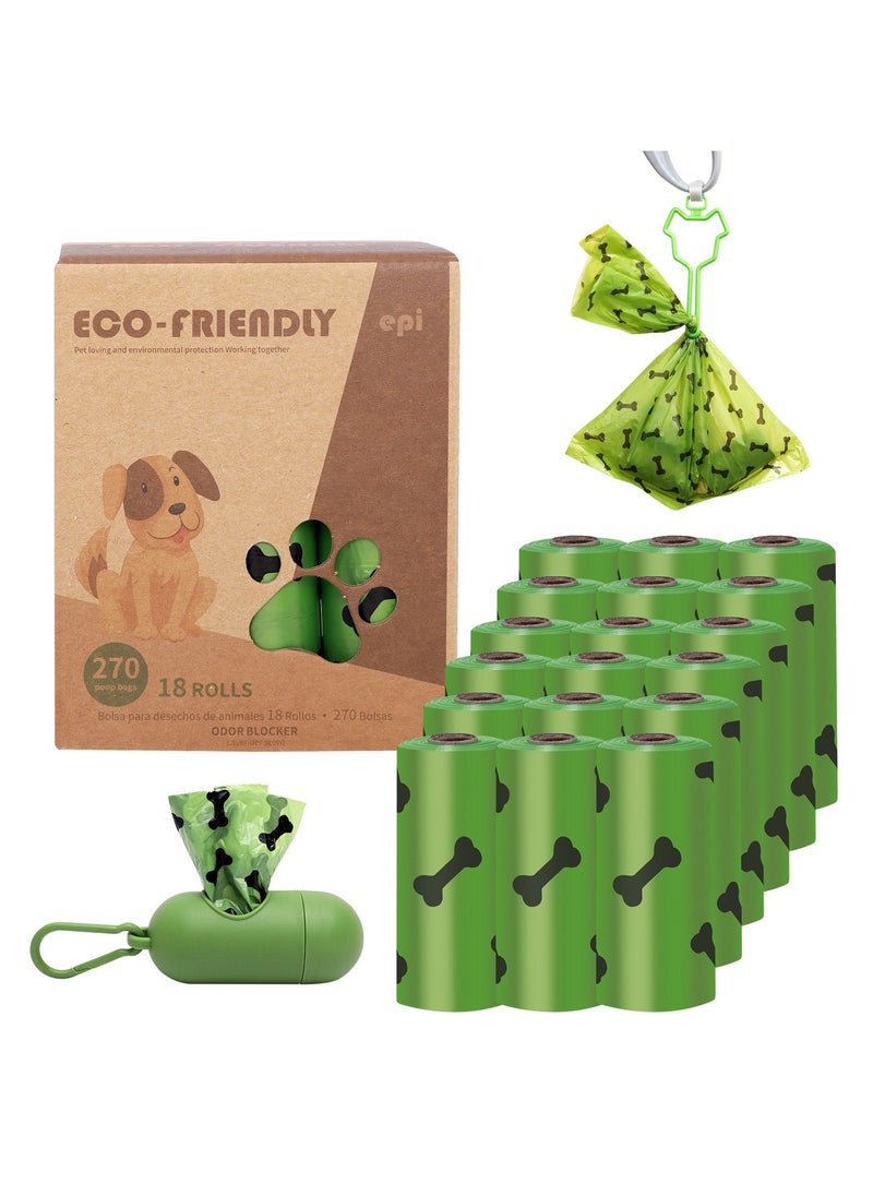 LOVET 18 Rolls / 270 Pcs Pet Hygiene Litter Disposable Bags with scent Biodegradable Dog Litter Bags with Dispenser Eco-Friendly Leak Proof Pet Health Disposal Refill Bags  - Image 1
