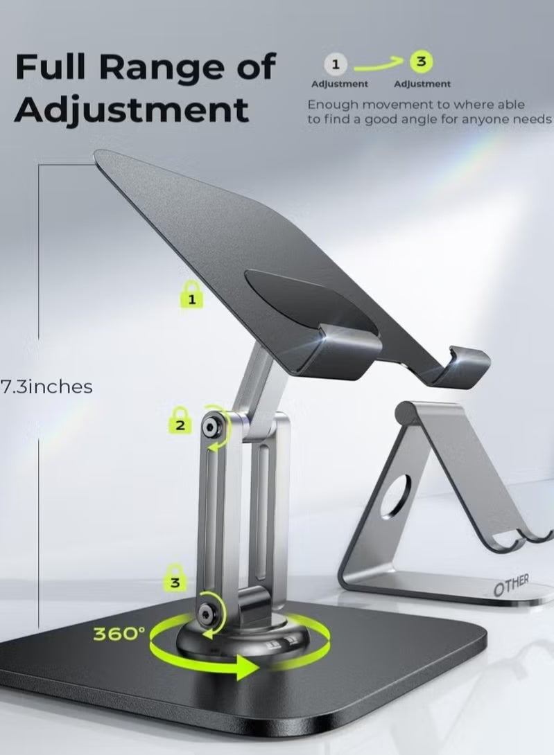 DPTER iPad Stand, 360°Rotatable Metal Phone and Tablet Holder, Desktop Adjustable Folding Tablet Holder for Desktop Stand/PS/Switch iPhone 12.9" - 4.7" - Image 4
