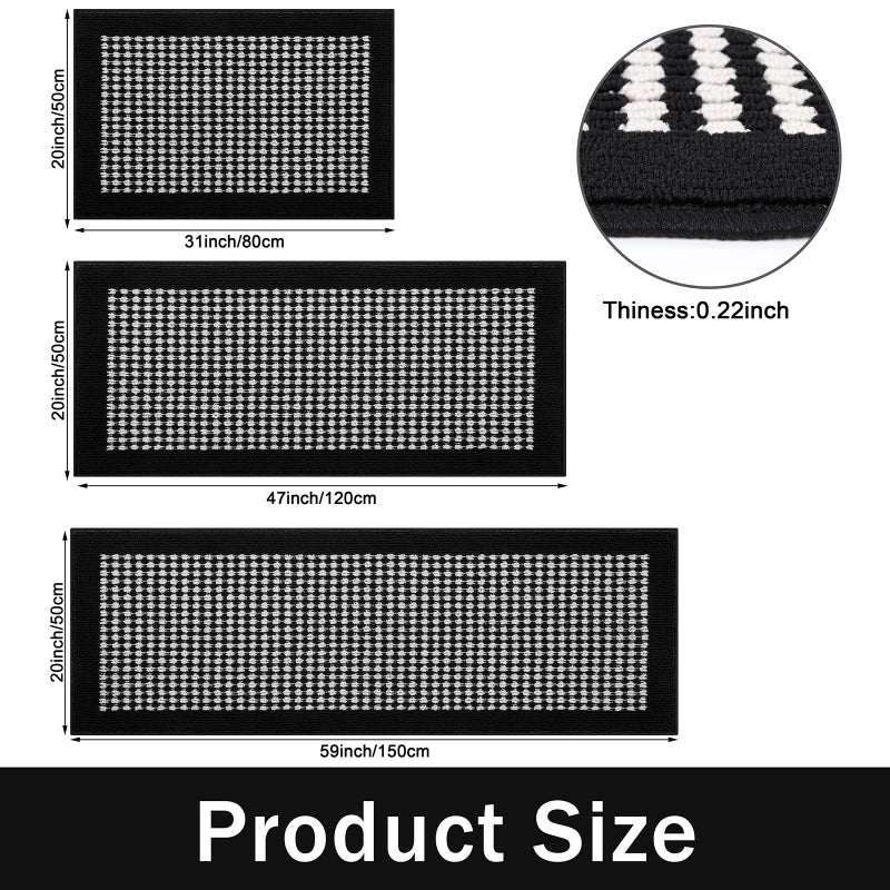 Ileading Kitchen Mat Sets 3 Piece Minimalist 3D Lattice Kitchen Floor Rugs with Non Slip Rubber Backing Machine Washable Farmhouse Runner Rugs for Halloween Laundry Hallway Doormat(Black&White) - Image 3