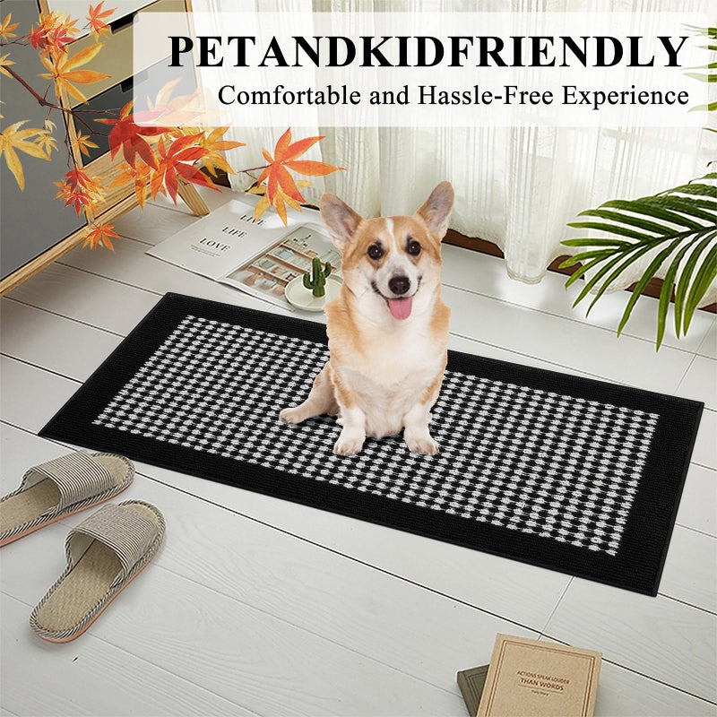 Ileading Kitchen Mat Sets 3 Piece Minimalist 3D Lattice Kitchen Floor Rugs with Non Slip Rubber Backing Machine Washable Farmhouse Runner Rugs for Halloween Laundry Hallway Doormat(Black&White) - Image 2