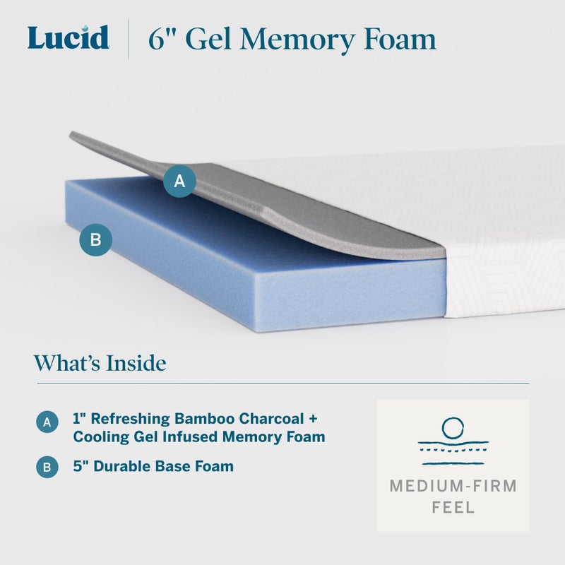 Lucid 6 Inch Memory Foam Mattress â€“ Low Profile â€“ Medium Firm Feel - Infused with Bamboo Charcoal and Gel - Bed in a Box - Temperature Regulating - Breathable - Twin Size - Image 2