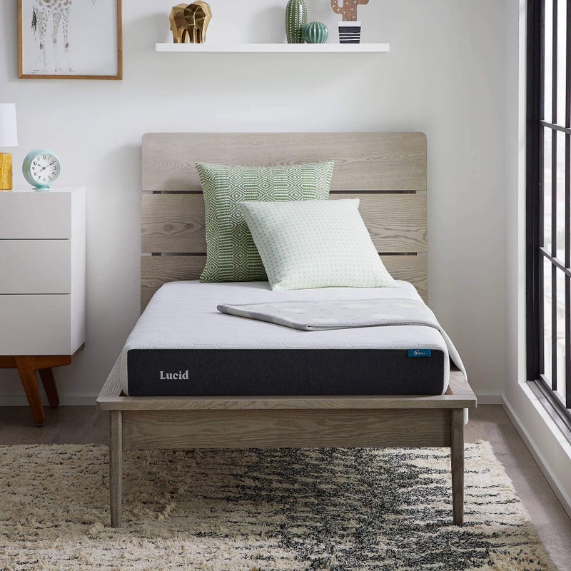 Lucid 6 Inch Memory Foam Mattress â€“ Low Profile â€“ Medium Firm Feel - Infused with Bamboo Charcoal and Gel - Bed in a Box - Temperature Regulating - Breathable - Twin Size - Image 1