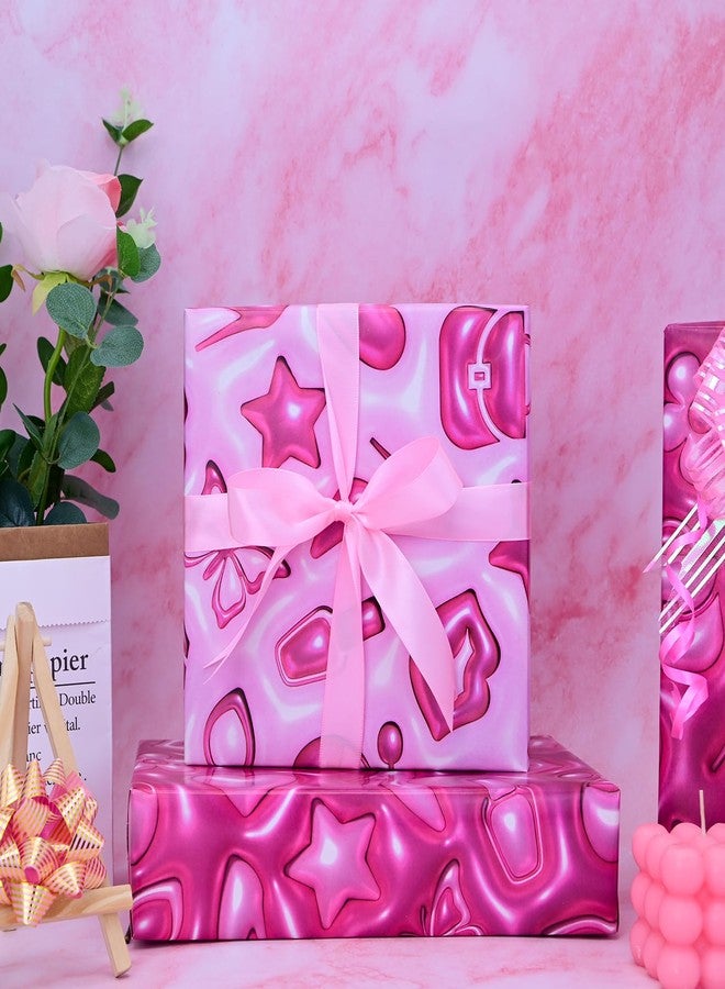 Vnaaem 3D Effect Girl Birthday Wrapping Paper 8 Pc Pink Princess Design Gift Wrap Paper for Girls Birthday DIY Craft Party Wedding Baby Shower Holiday 19.6 X27.8Inch - Image 5