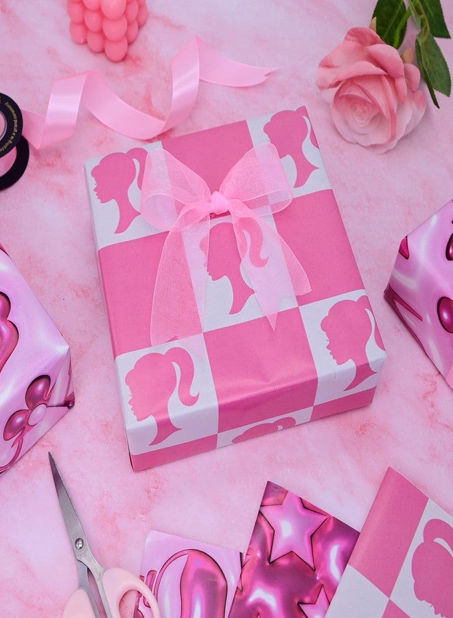 Vnaaem 3D Effect Girl Birthday Wrapping Paper 8 Pc Pink Princess Design Gift Wrap Paper for Girls Birthday DIY Craft Party Wedding Baby Shower Holiday 19.6 X27.8Inch - Image 4