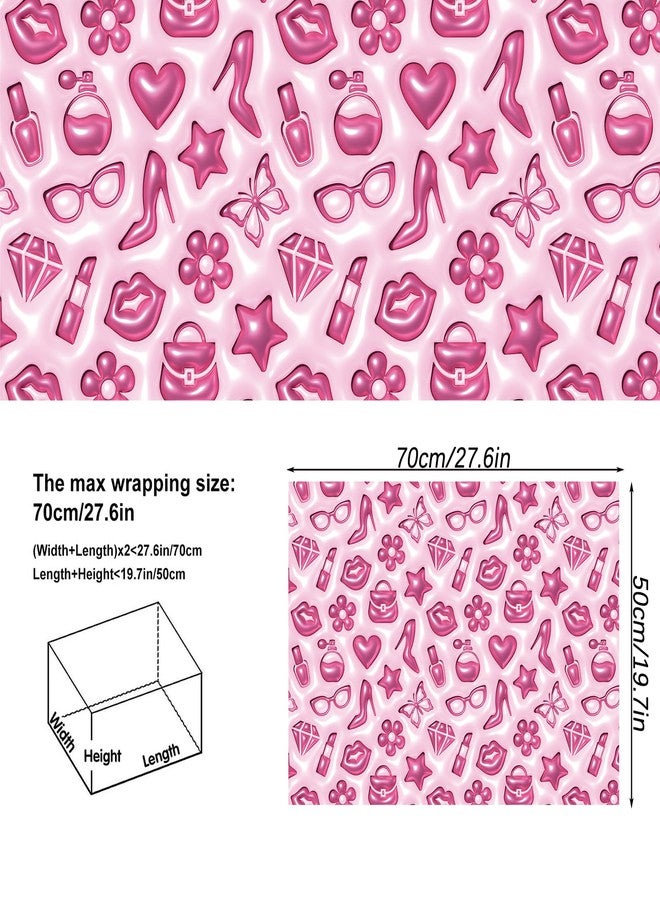 Vnaaem 3D Effect Girl Birthday Wrapping Paper 8 Pc Pink Princess Design Gift Wrap Paper for Girls Birthday DIY Craft Party Wedding Baby Shower Holiday 19.6 X27.8Inch - Image 3