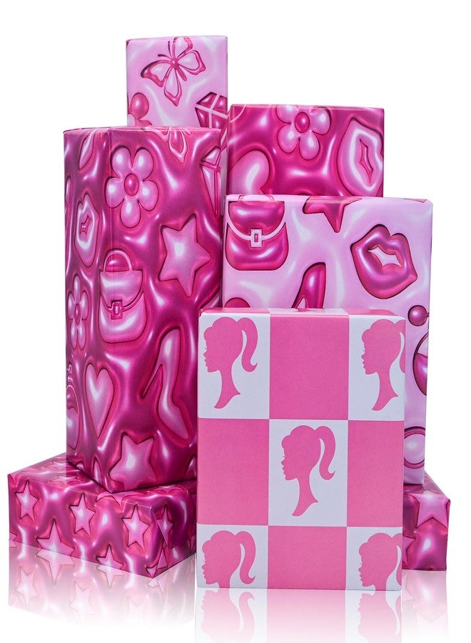 Vnaaem 3D Effect Girl Birthday Wrapping Paper 8 Pc Pink Princess Design Gift Wrap Paper for Girls Birthday DIY Craft Party Wedding Baby Shower Holiday 19.6 X27.8Inch - Image 1