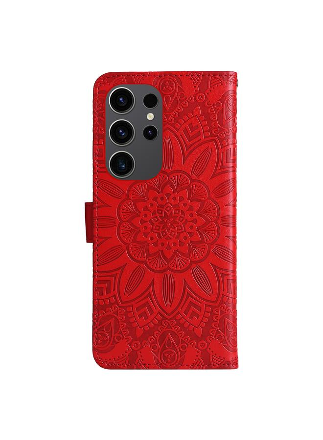 اس-توب جراب لهاتف Samsung Galaxy S24 Ultra مصنوع من الجلد المنقوش بنقشة عباد الشمس - Image 3