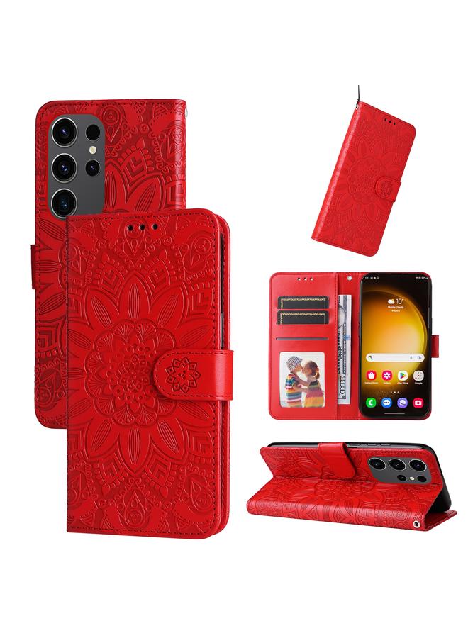 اس-توب جراب لهاتف Samsung Galaxy S24 Ultra مصنوع من الجلد المنقوش بنقشة عباد الشمس - Image 1