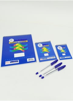 BLue 3 Notepads + 3 Pens