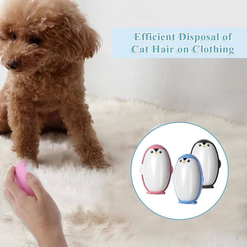 BIGTHREE Reusable Lint Roller, 3-Pack Penguin Lint Roller, Travel Portable Hair Remover, Suitable for Clothing, Furniture, Animal Hair, Reusable Lint Remover (black, blue, pink). - Image 2