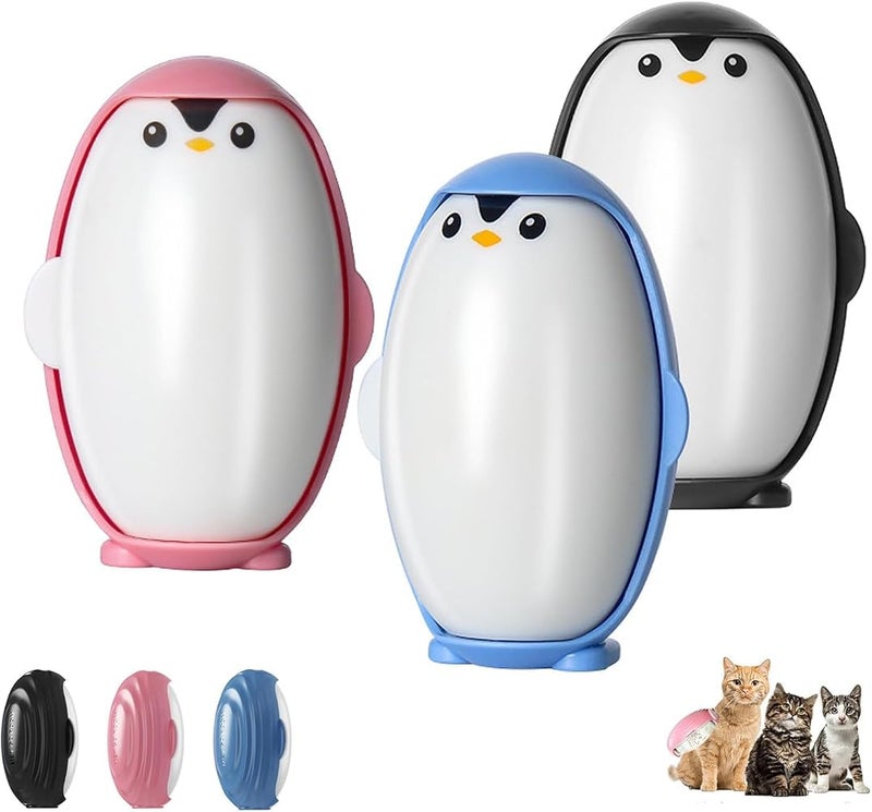 BIGTHREE Reusable Lint Roller, 3-Pack Penguin Lint Roller, Travel Portable Hair Remover, Suitable for Clothing, Furniture, Animal Hair, Reusable Lint Remover (black, blue, pink). - Image 1