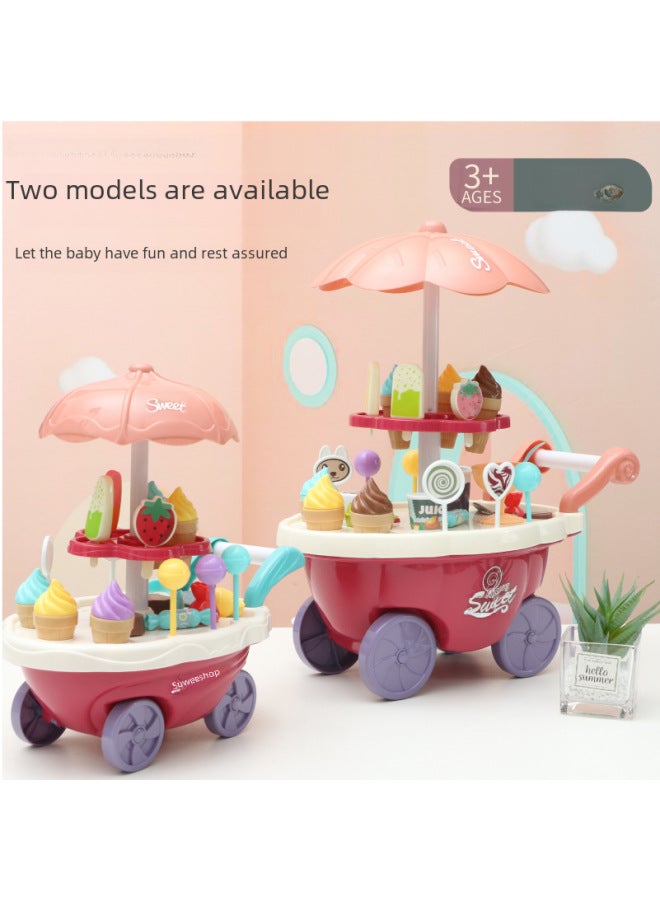 جي سي عربة حلوى أطفال محاكاة مصغرة مع أضواء وموسيقى وعربات آيس كريم ولعب أدوات المائدة، مجموعة ألعاب بيت للأطفال - Image 2
