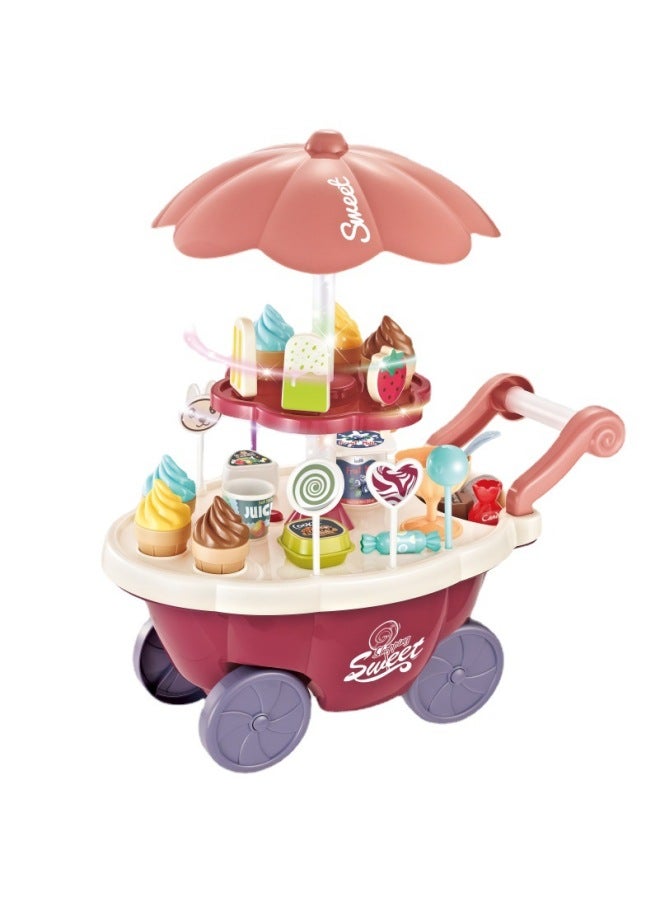 جي سي عربة حلوى أطفال محاكاة مصغرة مع أضواء وموسيقى وعربات آيس كريم ولعب أدوات المائدة، مجموعة ألعاب بيت للأطفال - Image 5