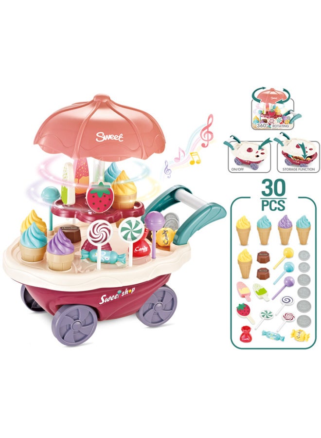 جي سي عربة حلوى أطفال محاكاة مصغرة مع أضواء وموسيقى وعربات آيس كريم ولعب أدوات المائدة، مجموعة ألعاب بيت للأطفال - Image 1