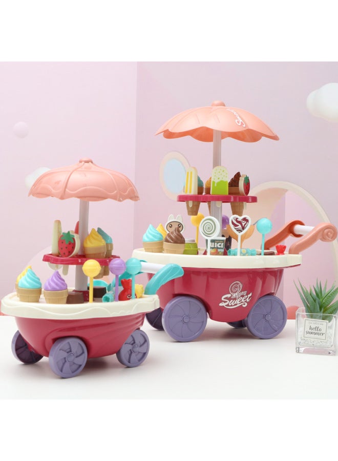 جي سي عربة حلوى أطفال محاكاة مصغرة مع أضواء وموسيقى وعربات آيس كريم ولعب أدوات المائدة، مجموعة ألعاب بيت للأطفال - Image 3