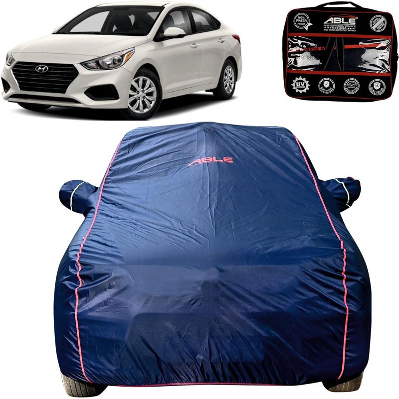 Able Parashuit Blue WR Series Car Body Cover with Mirror Pockets and Driver Door Zipper Compatible for Hyundai Accent (2017 to Till Now Model) - Image 1