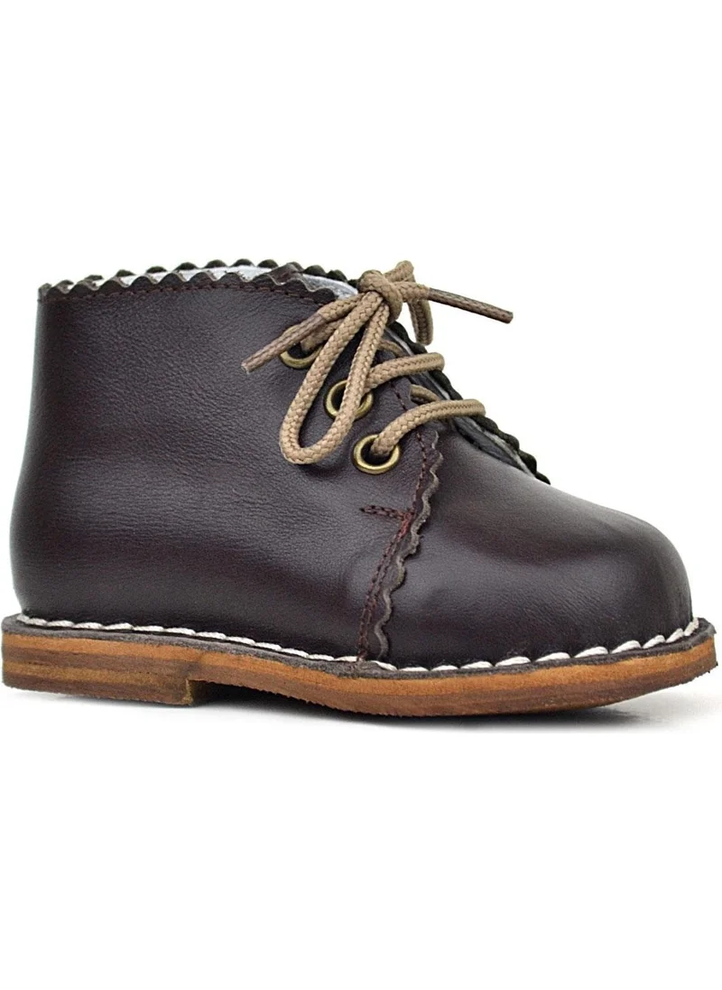 Rakerplus Handmade Leather Brown Laced Baby Girl Boots