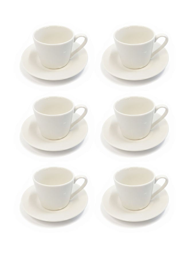 REEM 12-Piece Porcelain Coffee Cup & Saucer Set 100ML White, Set for 6 People - Image 1