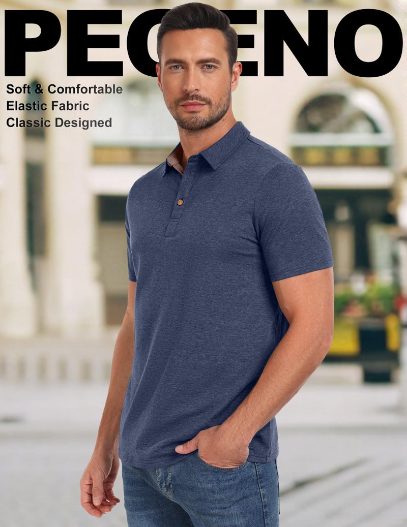 PEGENO Mens Polo Short Sleeve Shirt Designed Collared Polo Shirt Fashion Casual Shirts (Navy Blue-US Mideum) - Image 5