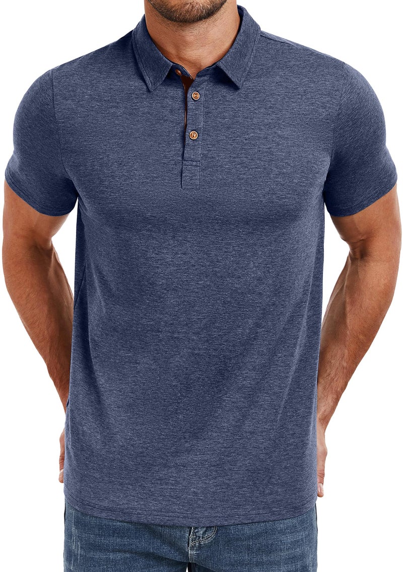 PEGENO Mens Polo Short Sleeve Shirt Designed Collared Polo Shirt Fashion Casual Shirts (Navy Blue-US Mideum) - Image 2