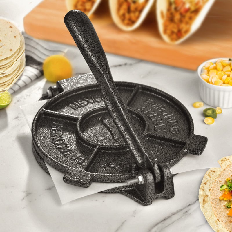 ARC Advanced Royal Champion ARC Tortilla Press 8 inch Cast Iron Tortilla Maker Include 100 Pcs Parchment Paper Heavy Duty Tortillera Pataconera Flour Tortilla Press Roti Maker Taco Maker Taco Press Black Gray 