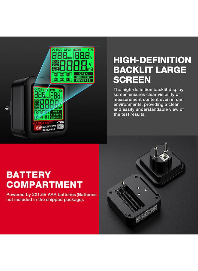 HABOTEST - HT97E Digital Socket Tester Voltage Test UK Plug Socket Detector Intelligent Leakage Testing Multifunctional Phase Tester - Image 1