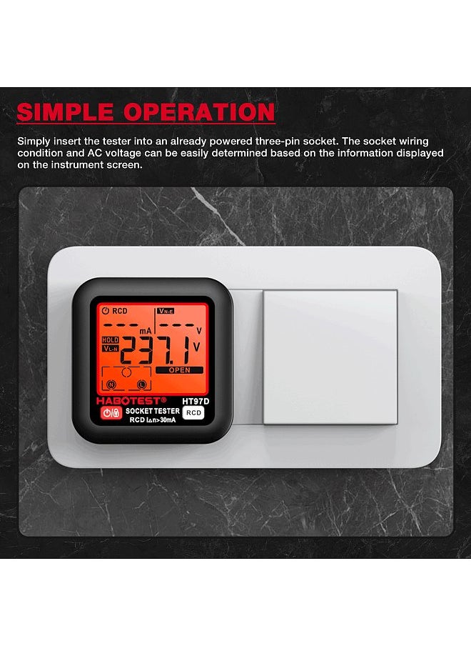 HABOTEST - HT97E Digital Socket Tester Voltage Test UK Plug Socket Detector Intelligent Leakage Testing Multifunctional Phase Tester - Image 1