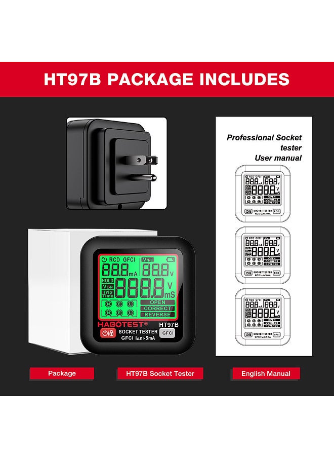 HABOTEST - HT97E Digital Socket Tester Voltage Test UK Plug Socket Detector Intelligent Leakage Testing Multifunctional Phase Tester - Image 1