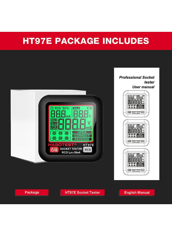 HABOTEST - HT97E Digital Socket Tester Voltage Test UK Plug Socket Detector Intelligent Leakage Testing Multifunctional Phase Tester - Image 1