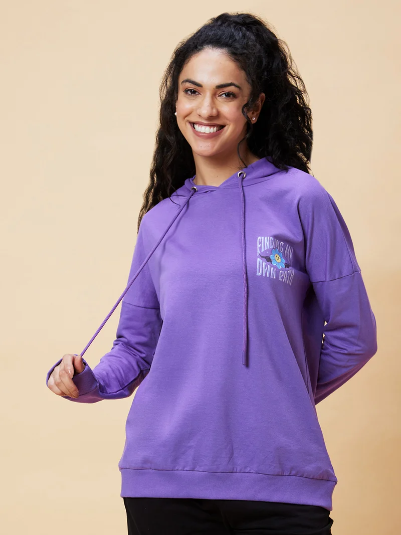 globus Globus Women Lavender Hooded Pure Cotton Pullover